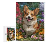 500 PCS Jigsaws Corgi in Flower Garden Jigsaws for Adults Puzzle Hand Speed Race Help The Brain Exercise Beautiful Design Game 500 PCS