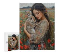 500 PCS Jigsaws Floral Dress with Rabbit in Field Jigsaws for Adults Puzzle Hand Speed Race Help The Brain Exercise Beautiful Design Game 500 PCS