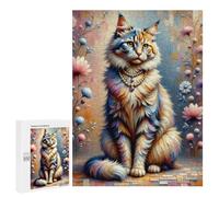 500 PCS Jigsaws for Adults A Stylized, Realistically Detailed Image of A Fluffy Cat Sitting Upright, Wearing A Luxuri Adult Jigsaw Puzzle Anti-Stress Toys But Fun And Humorous Gifts for Friends And Fa