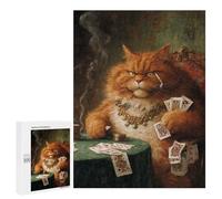 500 PCS Jigsaws for Adults Glamorous Cat Playing Cards-1 Adult Jigsaw Puzzles Stress Reliever Difficult And Challenge Family Fun & Game Night 500 PCS