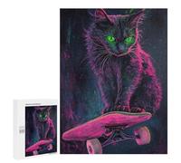 500 PCS Jigsaws for Adults Neon Skateboarding Cat Art Print-3 Puzzle For Teenagers Precision Cutting Parent-child Interaction Stress Reduction Gifts 500 PCS