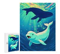 500 PCS Jigsaws for Adults Puzzle Beluga & Whale, An Ocean Light Dance Puzzles for Adults Toy Wall Decor Enhance Memory Gifts for Friends And Family 500 PCS
