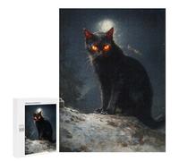 500 PCS Jigsaws for Adults Puzzle Black Cat with Glowing Eyes Jigsaw for Adults Fun Games Presents for Women Challenging To Complete 500 PCS