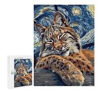 500 PCS Jigsaws for Adults Puzzle Bobcat in Starry Night Style Puzzles for Adults Toy Wall Decor Enhance Memory Gifts for Friends And Family 500 PCS