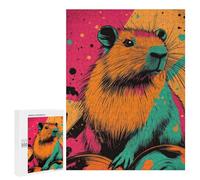 500 PCS Jigsaws for Adults Puzzle Capybara Pop Art Capybara Pop Art Illustration Vibrant Modern Animal Art Jigsaw for Adults Fun Games Presents for Women Challenging To Complete 500 PCS