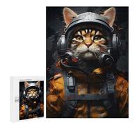 500 PCS Jigsaws for Adults Puzzle Cat Pilot in Uniform Jigsaw for Adults Fun Games Presents for Women Challenging To Complete 500 PCS