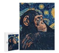 500 PCS Jigsaws for Adults Puzzle Chimpanzee in Starry Night Style Jigsaw for Adults Fun Games Presents for Women Challenging To Complete 500 PCS