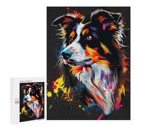 500 PCS Jigsaws for Adults Puzzle Colorful Australian Shepherd Art Print-2 Puzzles for Teenagerss Birthday Present Help The Brain Exercise Challenging Game Gifts 500 PCS