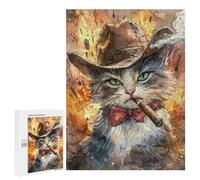 500 PCS Jigsaws for Adults Puzzle Cowboy Cat Smoking Cigar Puzzles for Adults Toy Wall Decor Enhance Memory Gifts for Friends And Family 500 PCS