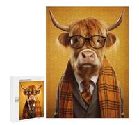 500 PCS Jigsaws for Adults Puzzle Dressed Highland Cow Jigsaws for Adults Fun Games Stress Reliever Challenging To Complete 500 PCS