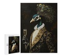 500 PCS Jigsaws for Adults Puzzle Elegant Gilded Peacock With Champagne Jigsaw for Adults Fun Games Presents for Women Challenging To Complete 500 PCS