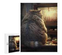 500 PCS Jigsaws for Adults Puzzle Fat Cat Watching Tv Puzzles for Adults Hands-on Game Hand Speed Race Great Gift for Gaming 500 PCS