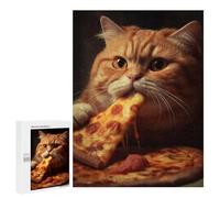 500 PCS Jigsaws for Adults Puzzle Ginger Cat Eating Pizza Puzzles for Adults Hands-on Game Hand Speed Race Great Gift for Gaming 500 PCS
