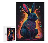 500 PCS Jigsaws for Adults Puzzle Glowing Neon Rabbit Art Print-1 Puzzles for Adults Family Games Staycation Kill Time Challenging To Complete 500 PCS