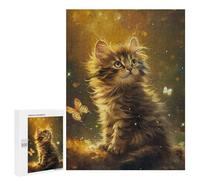 500 PCS Jigsaws for Adults Puzzle Golden Fluffy Kitten with Butterflies Jigsaw Puzzles for Adults For Family Fun for Birthday, Chrismas Unique Challenge Game 500 PCS