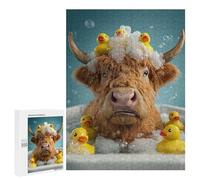 500 PCS Jigsaws for Adults Puzzle Highland Cow Bath Time with Ducks Puzzles for Teenagerss Birthday Present Help The Brain Exercise Challenging Game Gifts 500 PCS