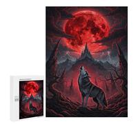 500 PCS Jigsaws for Adults Puzzle Howling Wolf Red Moon Puzzles for Adults Toy Wall Decor Enhance Memory Gifts for Friends And Family 500 PCS