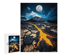 500 PCS Jigsaws for Adults Puzzle Molten Night Lava Flow Beneath A Full Moon Jigsaws for Adults Fun Games Stress Reliever Challenging To Complete 500 PCS