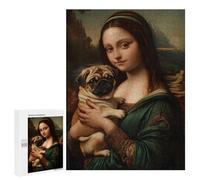 500 PCS Jigsaws for Adults Puzzle Mona Lisa with Pug Puzzles for Adults Hands-on Game Hand Speed Race Great Gift for Gaming 500 PCS