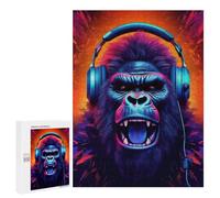 500 PCS Jigsaws for Adults Puzzle Monkey Headphone Dj Music Puzzles for Adults Hands-on Game Hand Speed Race Great Gift for Gaming 500 PCS