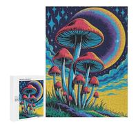 500 PCS Jigsaws for Adults Puzzle Mushroom Landscape with Rainbow Moon Jigsaws for Adults Fun Games Stress Reliever Challenging To Complete 500 PCS