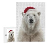 500 PCS Jigsaws for Adults Puzzle Polar Bear with Christmas Santa Hat Jigsaw for Adults Fun Games Presents for Women Challenging To Complete 500 PCS