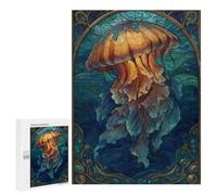 500 PCS Jigsaws for Adults Puzzle Stained Glass Jellyfish in Ocean Jigsaws for Adults Fun Games Stress Reliever Challenging To Complete 500 PCS