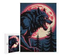 500 PCS Jigsaws for Adults Puzzle Werewolf Howling at The Moon Illustration Jigsaws for Adults Fun Games Stress Reliever Challenging To Complete 500 PCS