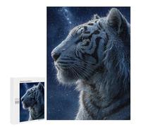 500 PCS Jigsaws for Adults Puzzle White Tiger Portrait Under Starry Sky Puzzles for Adults Family Games Staycation Kill Time Challenging To Complete 500 PCS