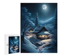 500 PCS Jigsaws for Adults Puzzle Winter Cabin Under Moonlight Adult Jigsaw Relax Games Difficult Challenge Challenging To Complete 500 PCS
