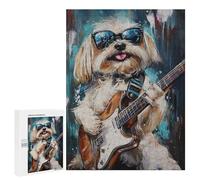 500 PCS Jigsaws for Adults Rock Star Pup Cool Dog Playing Guitar -2 Puzzle For Teenagers Precision Cutting Parent-child Interaction Stress Reduction Gifts 500 PCS