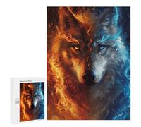 500 PCS Jigsaws for Teenagers Fire & Ice Wolf Art Print -2 Puzzle For Teenagers Analysis And Logic Difficult And Challenge for Is Ideal As A Gift 500 PCS