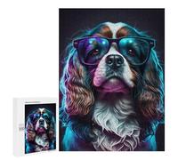 500 PCS Jigsaws for Teenagers Neon Cavalier King Charles Spaniel Glasses Jigsaw for Teenagers Enhance Memory Challenging To Complete Learning Educational Toys 500 PCS