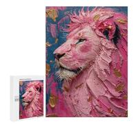 500 PCS Jigsaws for Teenagers Pink Lion Abstract Painting-1 Adult Jigsaw Puzzles Staycation Kill Time Train Your Brain And Hands Birthday Present,Travel Gifts, 500 PCS