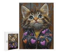 500 PCS Jigsaws for Teenagers Puzzle Cute Kitten in Heart Jacket-1 Puzzles for Teenagers Difficult Challenge Every Piece Is Unique - Learning Educational Toys 500 PCS
