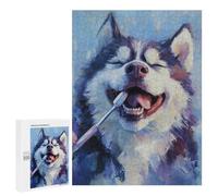 500 PCS Jigsaws for Teenagers Puzzle Happy Husky with Toothbrush Puzzles for Teenagers Difficult Challenge Every Piece Is Unique - Learning Educational Toys 500 PCS