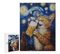 500 PCS Jigsaws for Teenagers Starry Night Cat with Beer -2 Adult Jigsaw Puzzles Staycation Kill Time Train Your Brain And Hands Birthday Present,Travel Gifts, 500 PCS