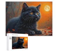 500 PCS Jigsaws for Teenagerss Autumn Moonlit Cat Scene Jigsaw Puzzle Relaxing Games Difficult Challenge Challenging To Complete 500 PCS
