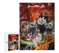 500 PCS Jigsaws for Teenagerss Cats Playing Poker Puzzle for Adults Anti-Stress Toys Difficult Hard Birthday Present, Gifts, 500 PCS