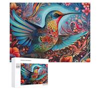 500 PCS Jigsaws for Teenagerss Colorful Hummingbird in Artistic Bloom Jigsaw Puzzle Relaxing Games Difficult Challenge Challenging To Complete 500 PCS