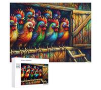 500 PCS Jigsaws for Teenagerss Colorful Roosters Barn Jigsaw Puzzle Relaxing Games Difficult Challenge Challenging To Complete 500 PCS