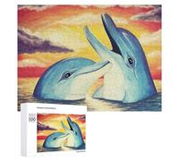 500 PCS Jigsaws for Teenagerss Dolphins at Sunset Adult Jigsaw Puzzle Toy Wall Decor Precision Cutting Great Gift for Gaming 500 PCS