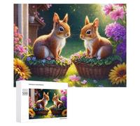 500 PCS Jigsaws for Teenagerss Floral Basket Squirrels Garden Scene Jigsaw Puzzle Relaxing Games Difficult Challenge Challenging To Complete 500 PCS