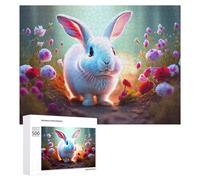 500 PCS Jigsaws for Teenagerss Floral Fantasy Bunny Jigsaw Puzzle Relaxing Games Difficult Challenge Challenging To Complete 500 PCS