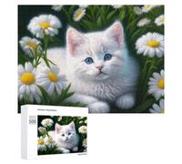 500 PCS Jigsaws for Teenagerss Fluffy White Kitten with Blue Eyes Puzzle for Adults Relaxing Games Enhance Memory Gifts for Friends And Family 500 PCS