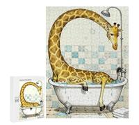 500 PCS Jigsaws for Teenagerss Giraffe Have Difficulty Taking A Bath Illustration Jigsaw for Teenagerss Stress Reliever Every Piece Is Unique - Deal As Gifts for The Whole Family 500 PCS