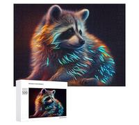 500 PCS Jigsaws for Teenagerss Glowing Neon Raccoon Artwork Puzzle for Adults Relaxing Games Enhance Memory Gifts for Friends And Family 500 PCS