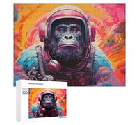 500 PCS Jigsaws for Teenagerss Gorilla Astronaut in Space Jigsaw Puzzle Relaxing Games Difficult Challenge Challenging To Complete 500 PCS