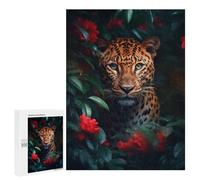 500 PCS Jigsaws for Teenagerss Leopard Green Jungle Roses Puzzle for Adults Toy Wall Decor A Work of Art Birthday Present, Gifts, 500 PCS