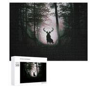 500 PCS Jigsaws for Teenagerss Mystical Forest Deer Silhouette Jigsaw Puzzle Relaxing Games Difficult Challenge Challenging To Complete 500 PCS